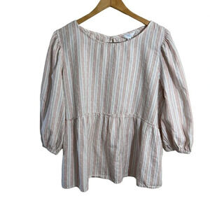 Time and Tru Pastel Striped Swiss Dot Blouse XXXL Babydoll Fit Keyhole Backside